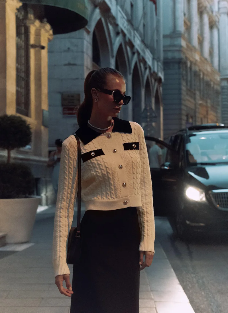 Lichi Cable knit cardigan with contrasting details